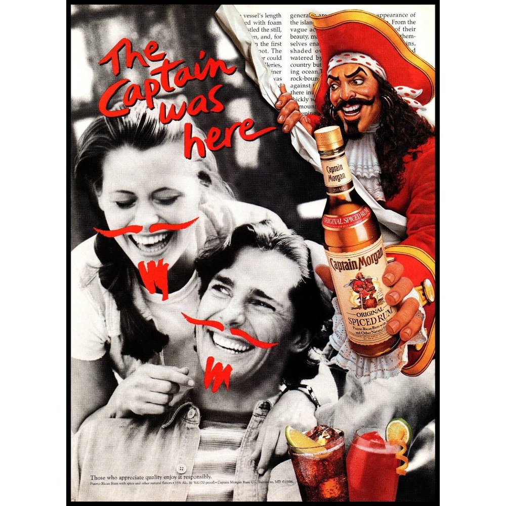1996 Captain Morgan Spiced Rum Vintage Print Ad Captain Was Here Mustache Art